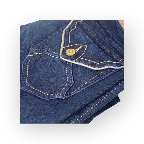 new Denim of Virtue ㋛ Y2K Justice Lurex Trim Flap Pockets Slim Jeans ㋛ Dark ㋛ - Picture 6 of 16